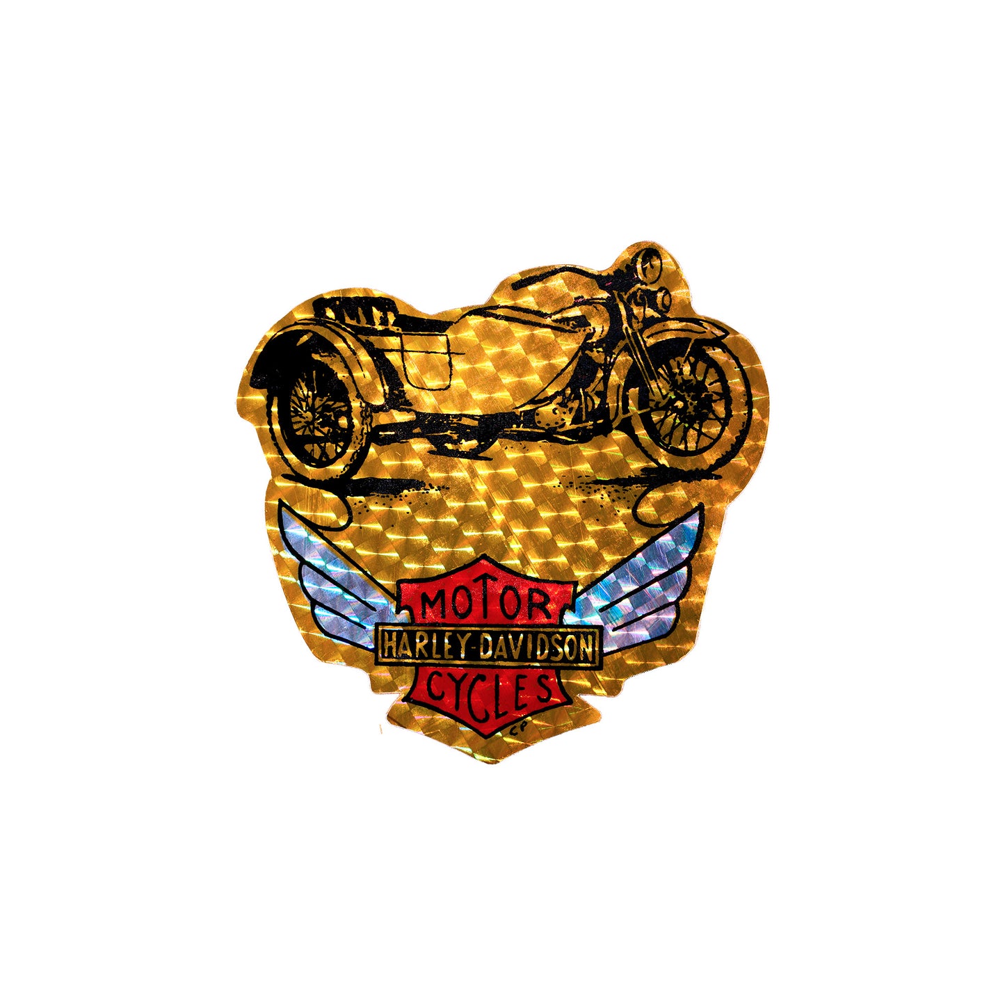 Harley-Davidson JD Sidecar and Bar & Shield Gold Holographic Sticker