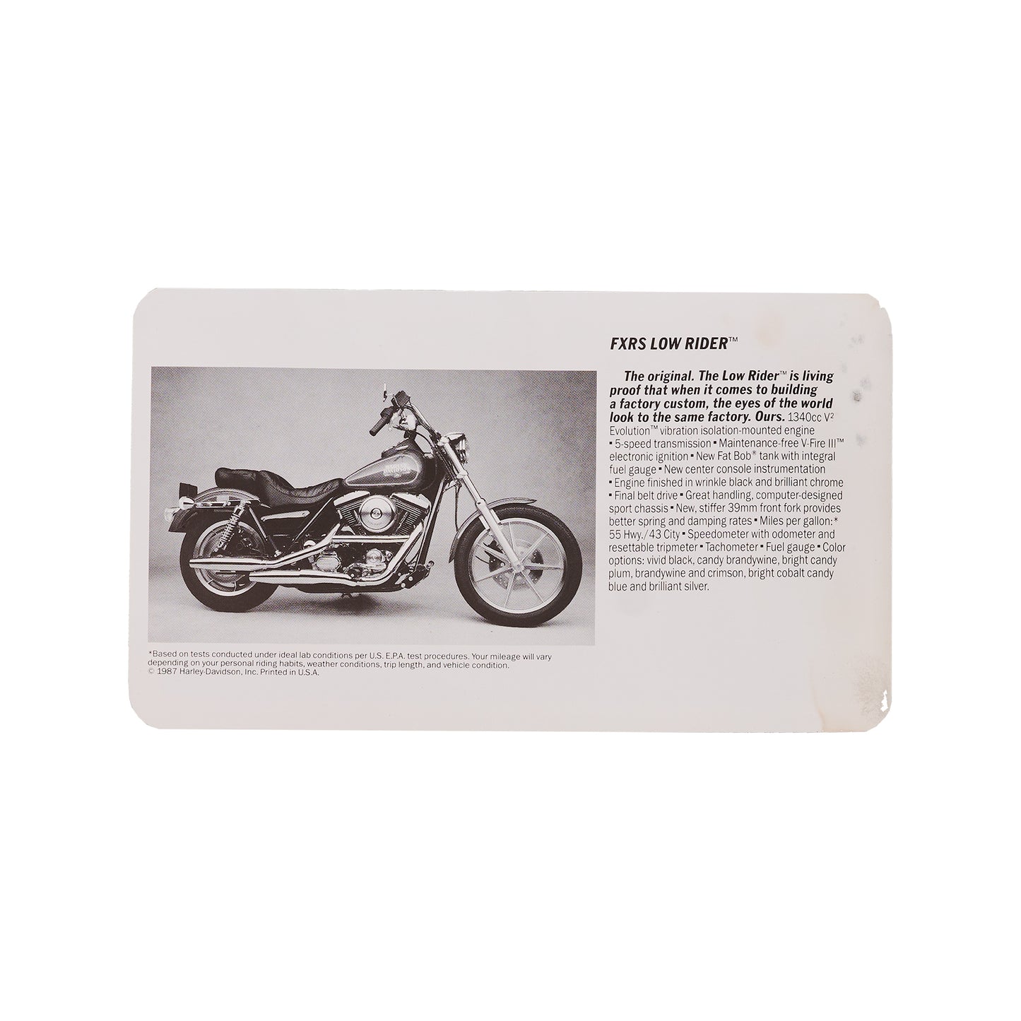 Vintage 1988 Harley FXR Dealer License Plate Sign – Original Paper Display