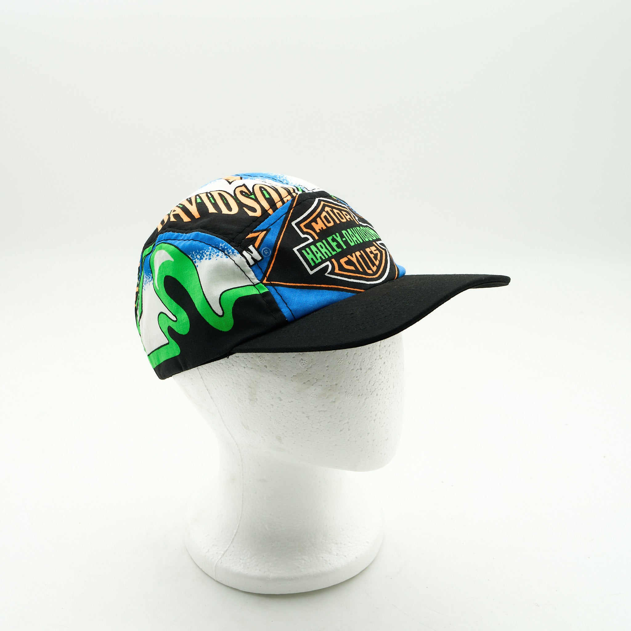 Harley Davidson Green, Blue and Orange Five Panel Camp Hat