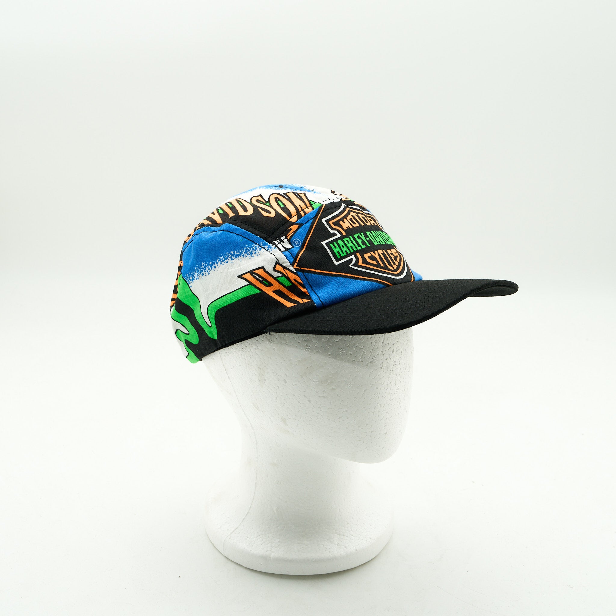 Harley Davidson Green, Blue and Orange Five 2 Panel Camp Hat