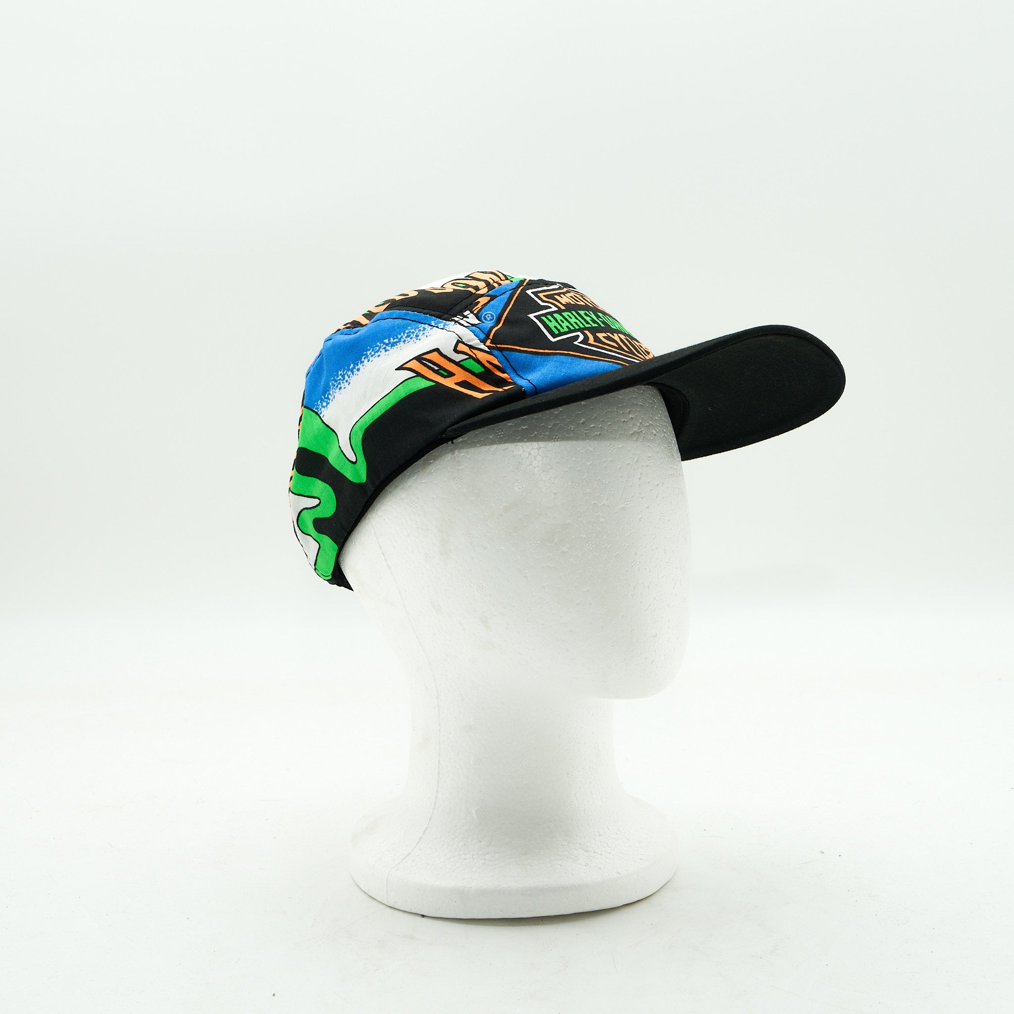 Harley Davidson Green, Blue and Orange Five 2 Panel Camp Hat
